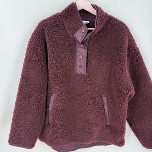 Athleta Cozy Sherpa Snap Sweatshirt pullover or jacket) eggplant burgundy color